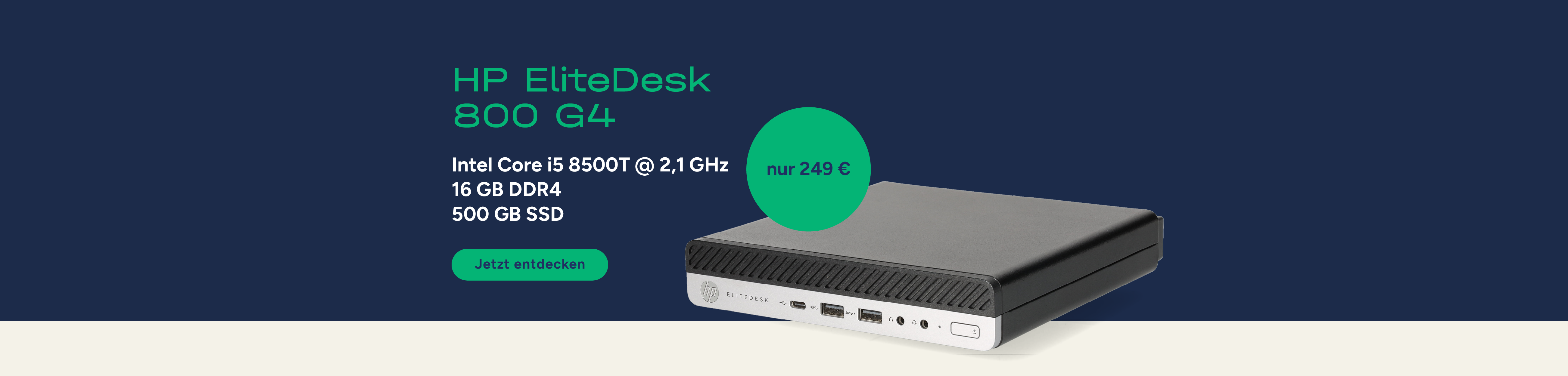 Die Grafik zeigt einen HP EliteDesk Mini-PC.